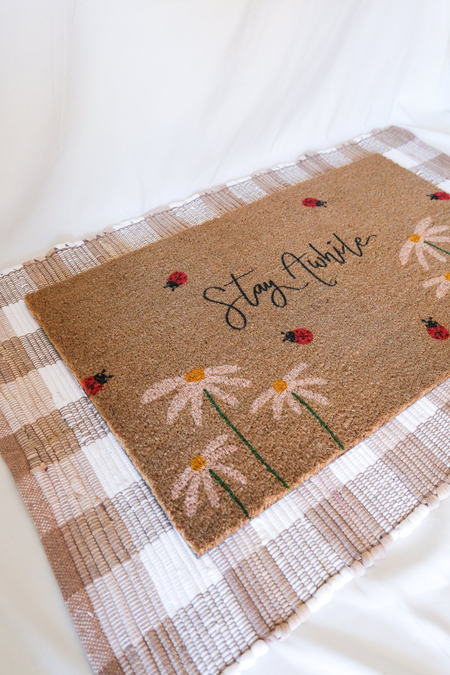 Beige & Cream Gingham Buffalo Check Rug