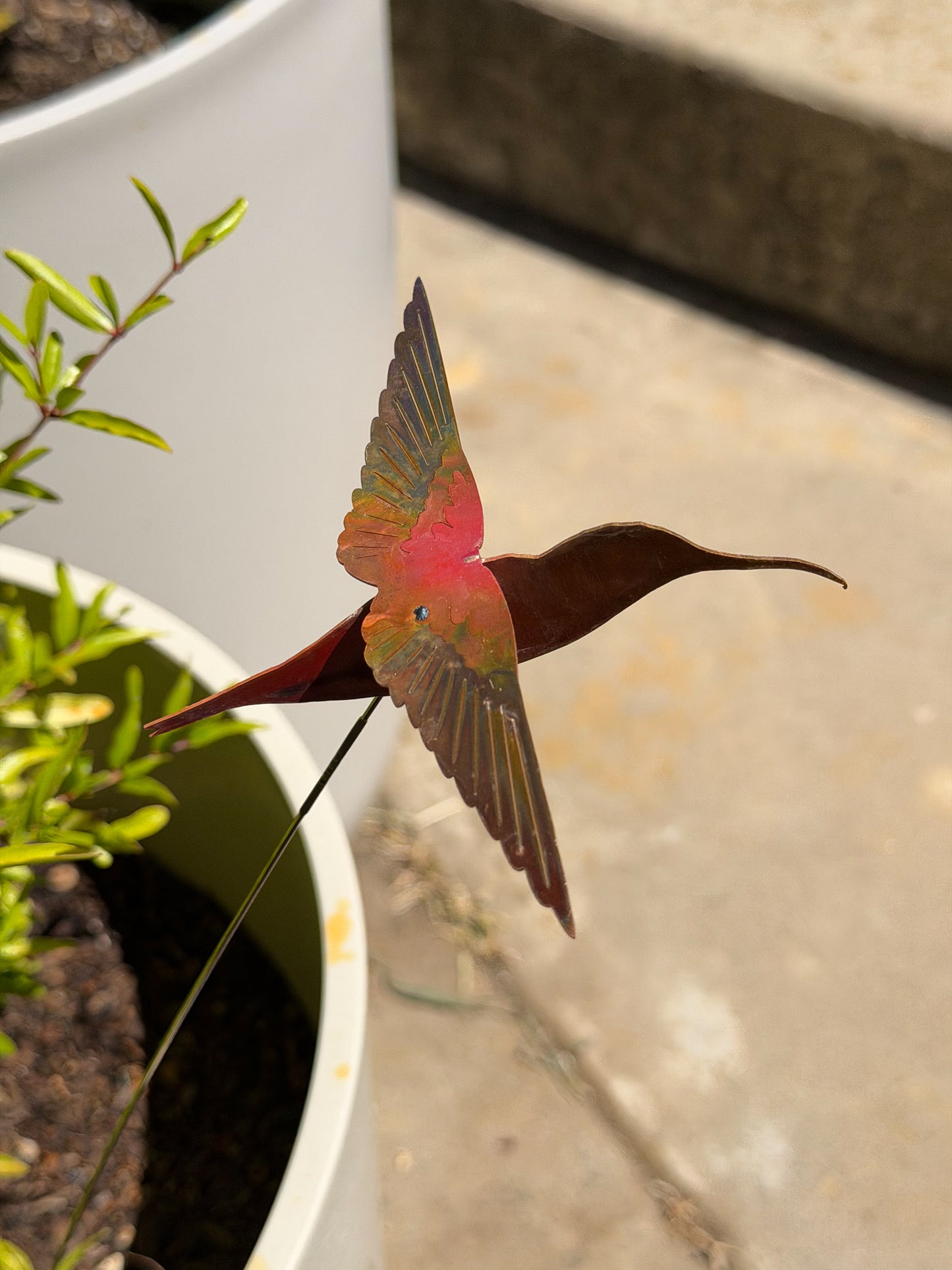 Copper Hummingbird Garden Stake