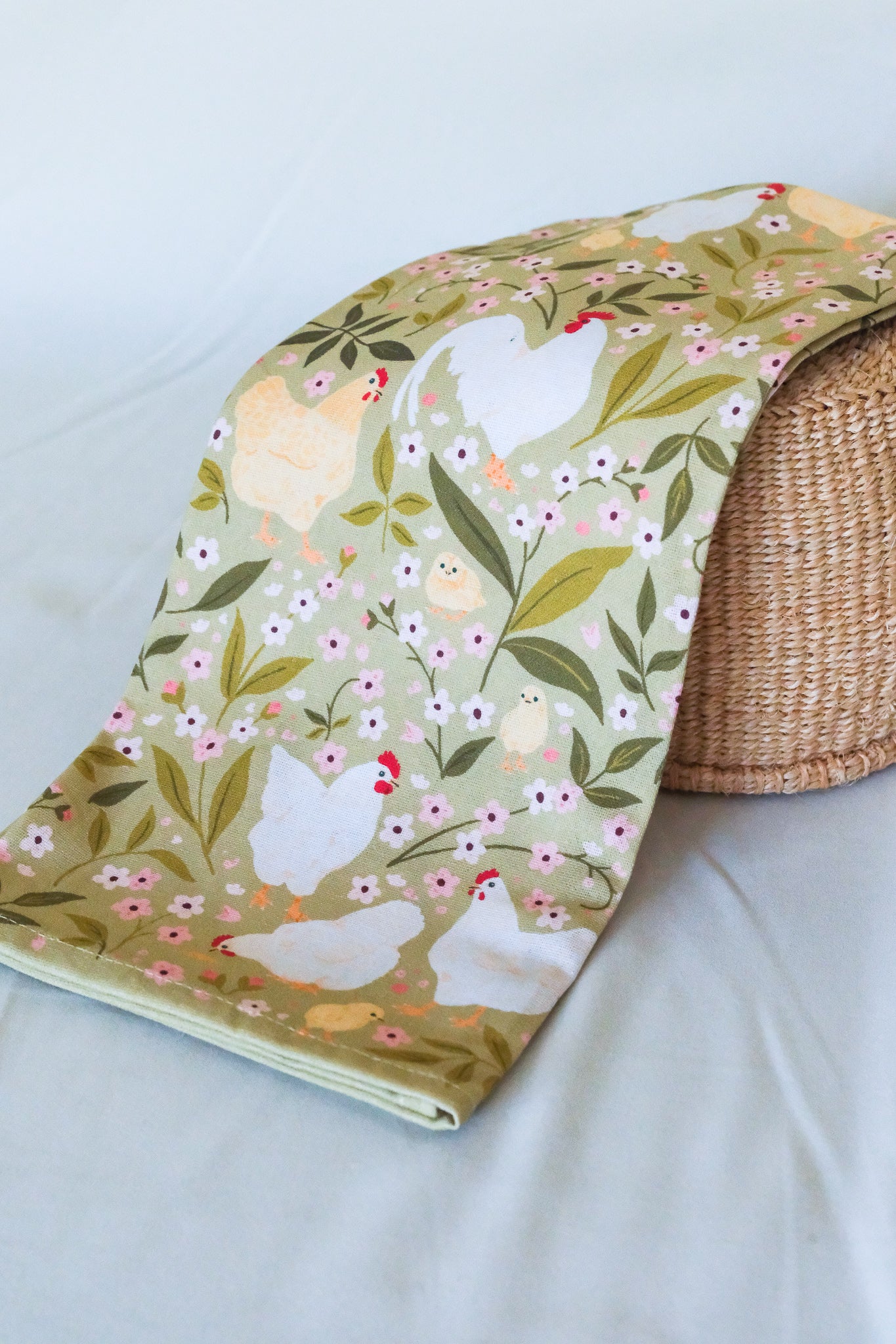 Floral Chickens Tea Towel