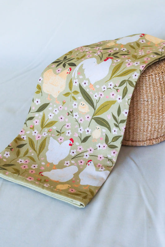 Floral Chickens Tea Towel